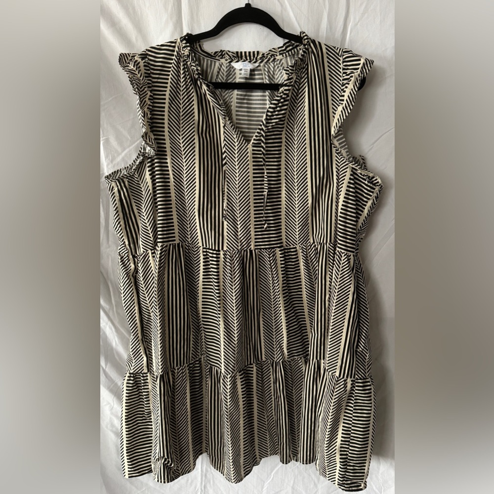 Time and Tru Black and White Striped Midi Dress